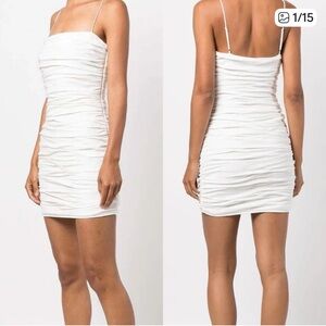 Cinq a’ Sept Vance White Rouched Ivory Mini Cocktail Dress, Size 14